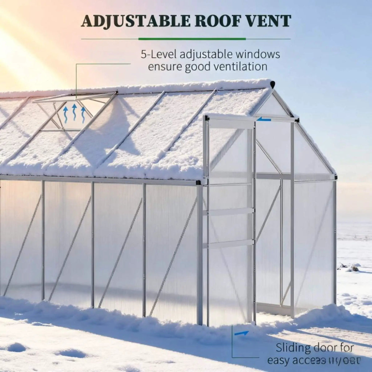 Walk-In Aluminum Greenhouse | Heavy-Duty Alloy Frame | Rooftop Vent | Sliding Door