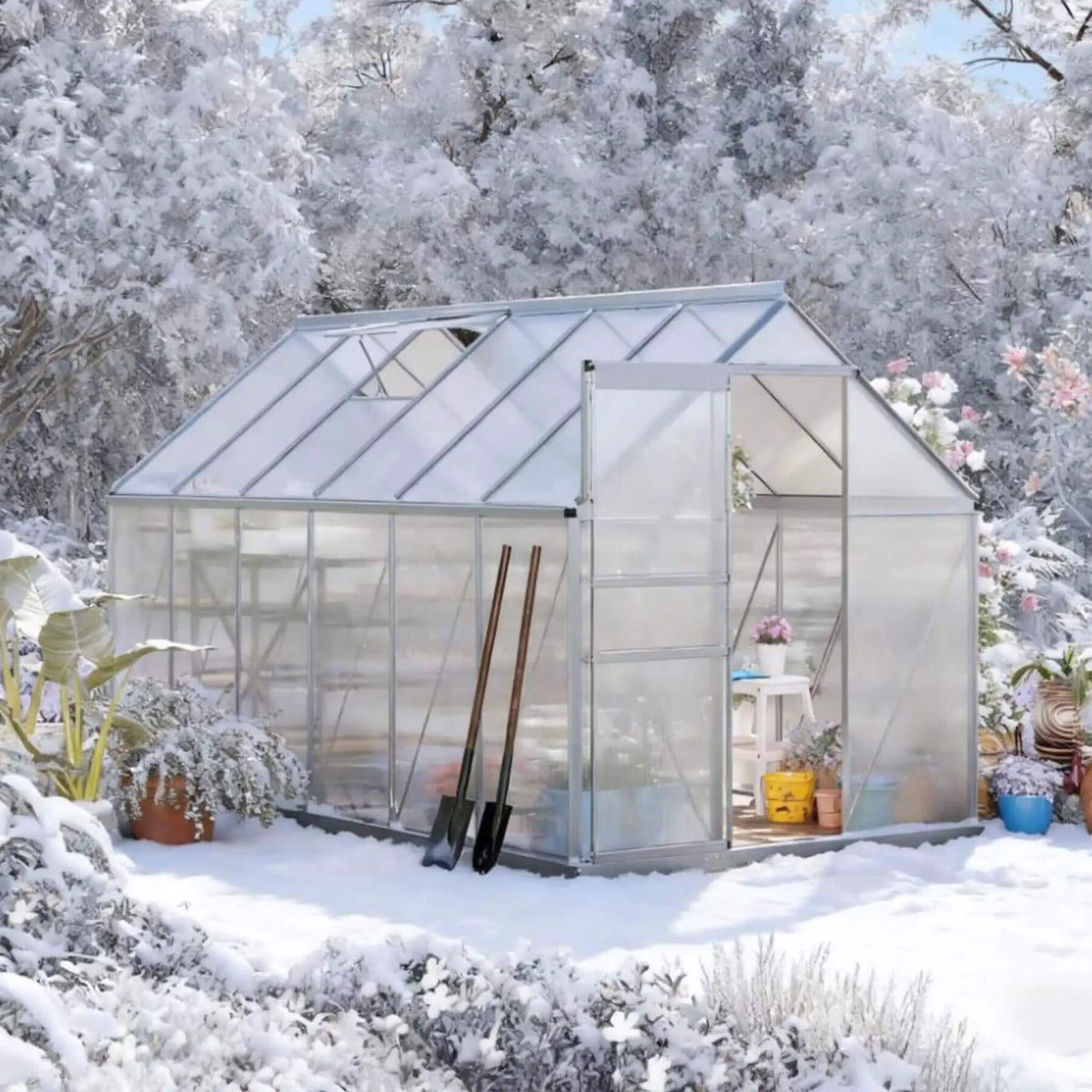 Walk-In Aluminum Greenhouse | Heavy-Duty Alloy Frame | Rooftop Vent | Sliding Door