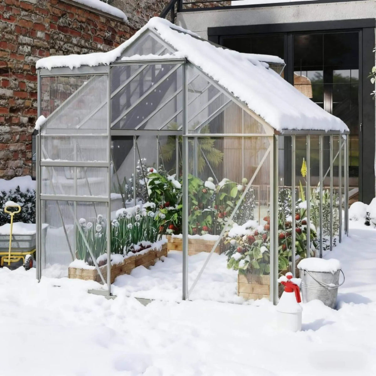 Walk-In Aluminum Greenhouse | Heavy-Duty Alloy Frame | Rooftop Vent | Sliding Door