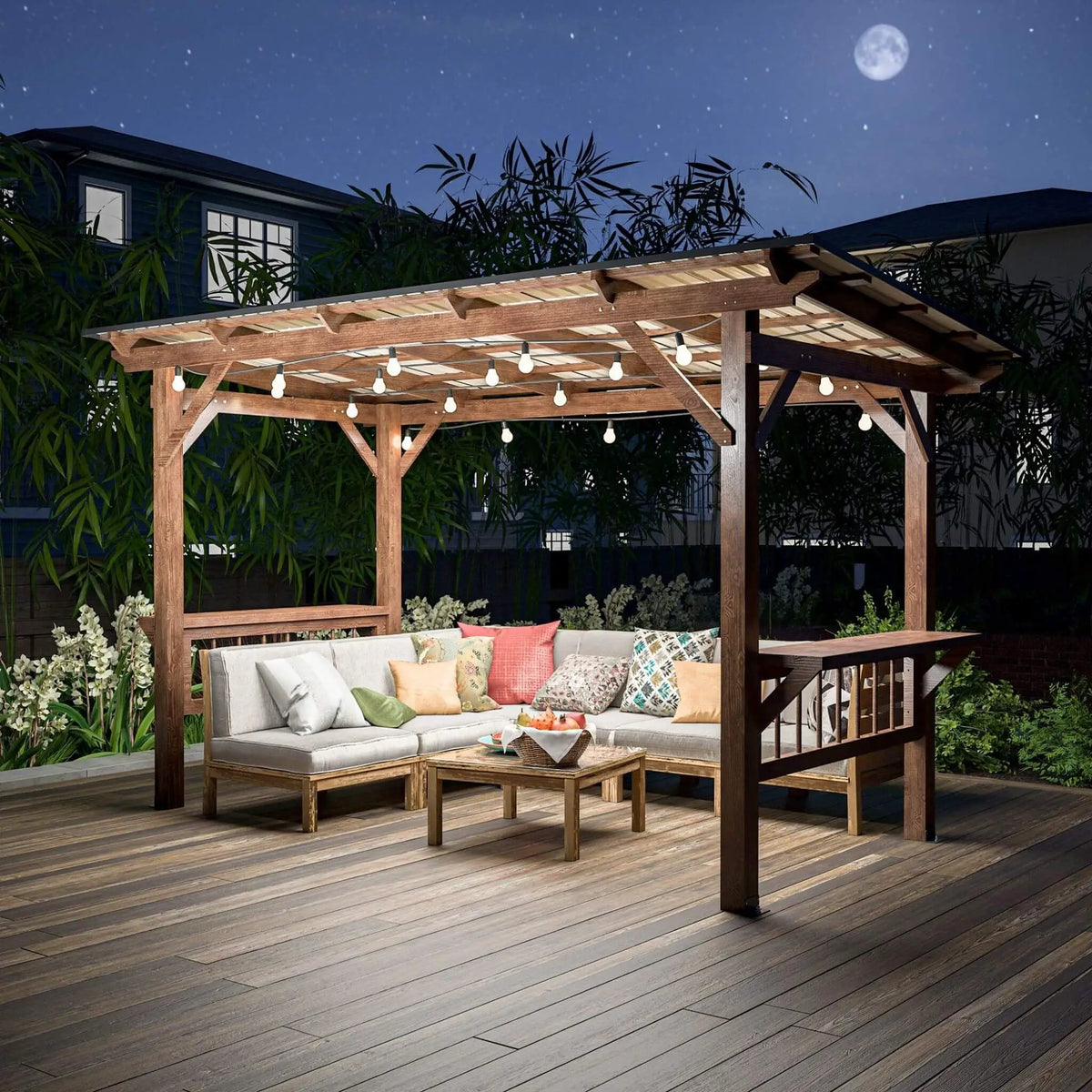 Hardtop BBQ Grill Gazebo | Durable Outdoor Shelter | Built-In Shelves | 157.68 Inch Length