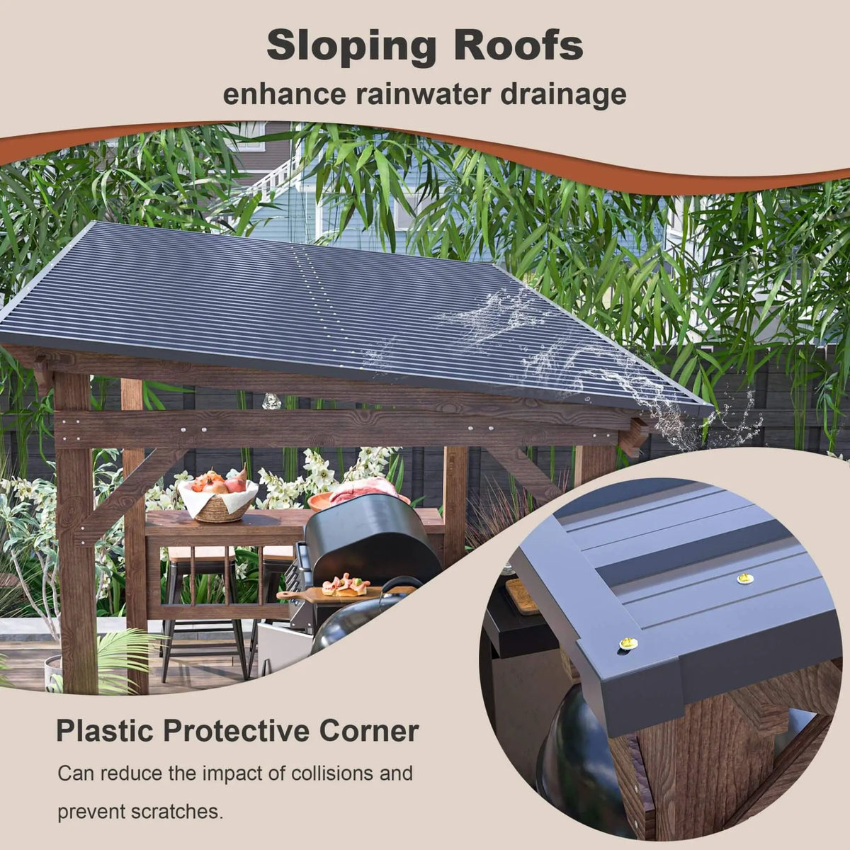 Hardtop BBQ Grill Gazebo | Durable Outdoor Shelter | Built-In Shelves | 157.68 Inch Length