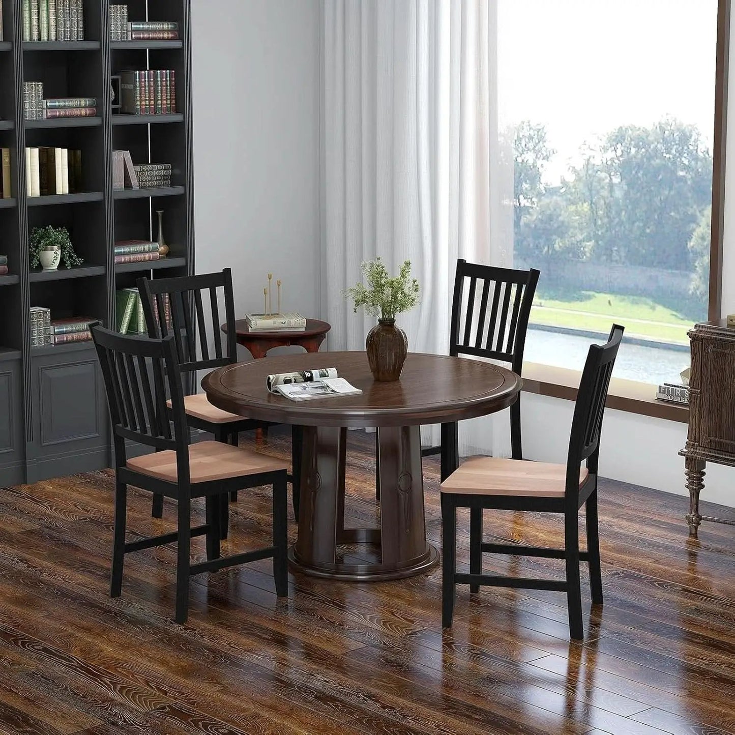 Wooden Dining Chairs Set of Four Black Farmhouse Armless from PriceLows™