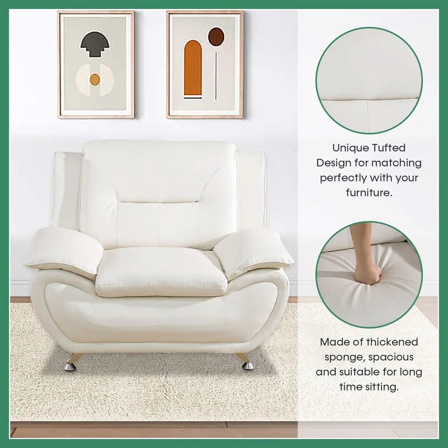 Leather Sofa Set 3 Piece White For Living Room Furniture from PriceLows™
