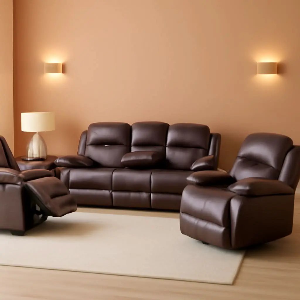 Brown Faux Leather Reclining Living Room Set Sofa Loveseat Chair from PriceLows™
