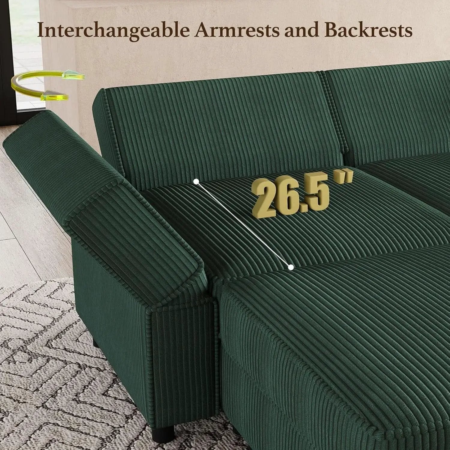Green Modular Sectional Sofa Featuring Deep Storage from PriceLows™