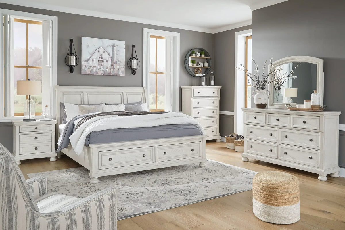 Robbinsdale Sleigh Bedroom Set | 4-Piece | Select Oak Veneer | Traditional Design