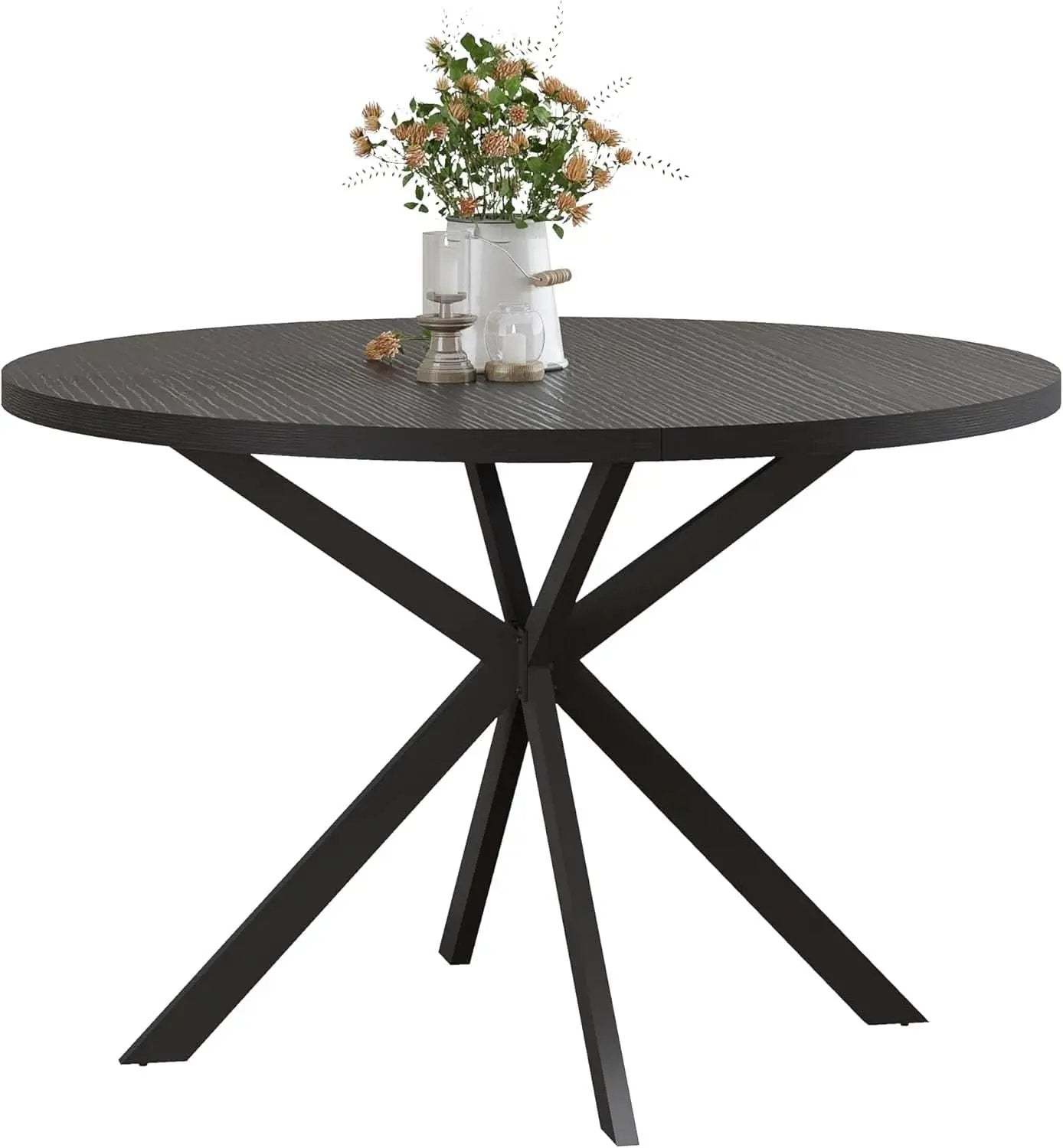 47.2 Inch Circular Dining Table Matte Black Finish from PriceLows™