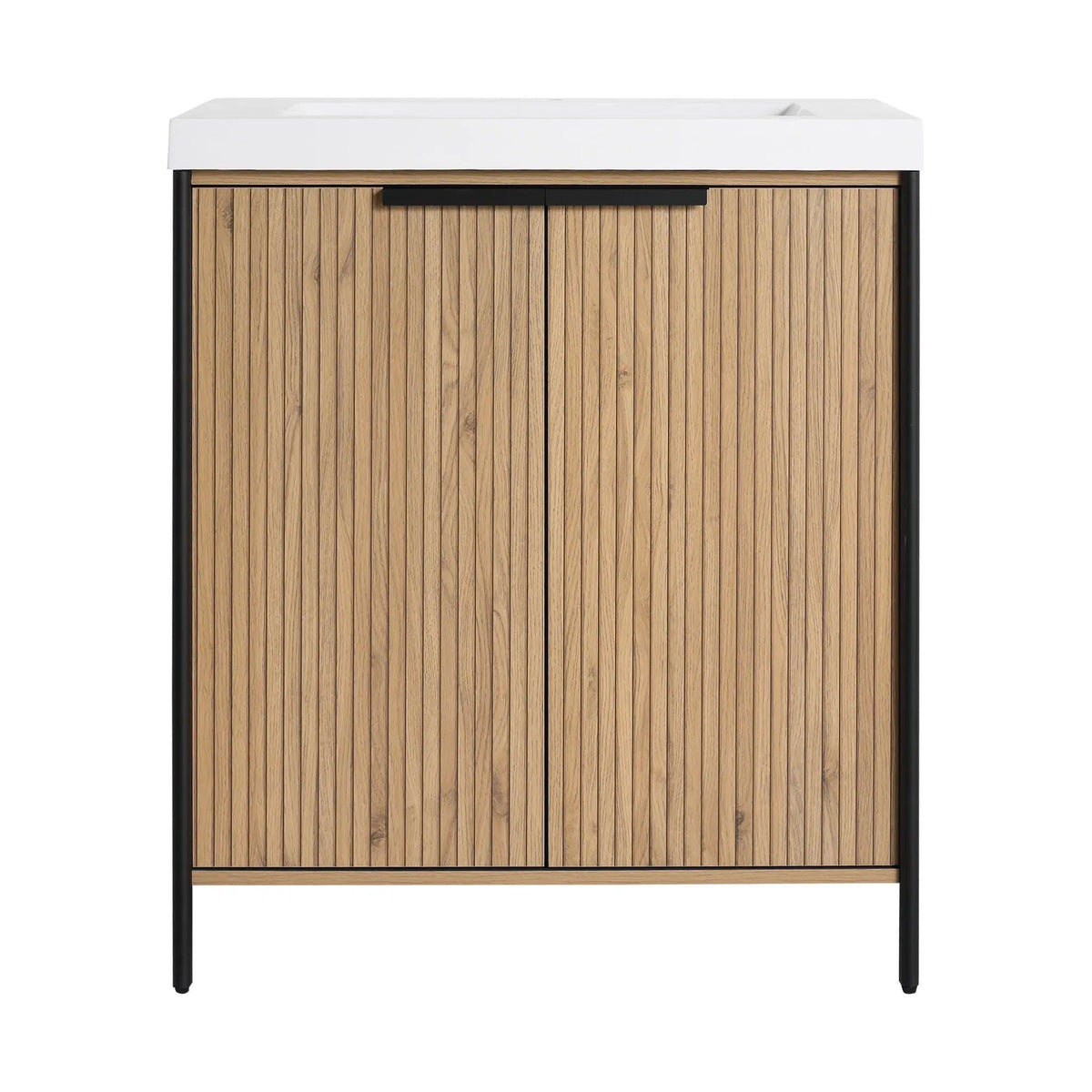 Modern Freestanding Bathroom Vanity With Resin Sink & Soft Close Cabinet Doors | 4 Pieces | Metal & Plywood | Bathroom