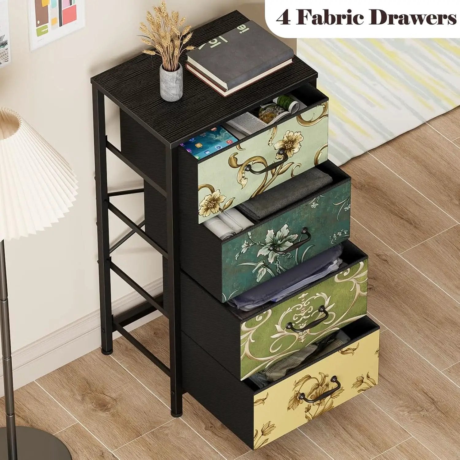 4 Drawer Dresser Nightstand With Wood Top For Bedroom from PriceLows™