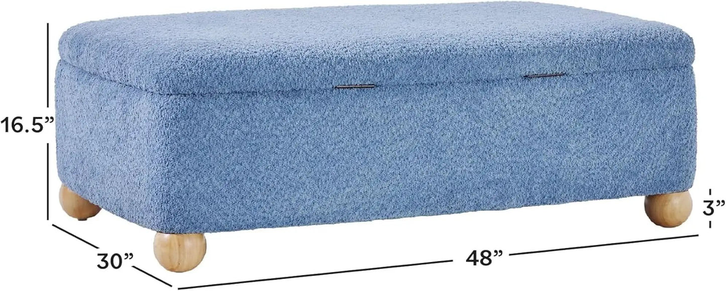 Oversized Large Soft Blue Boucle Fabric Storage Ottoman from PriceLows™