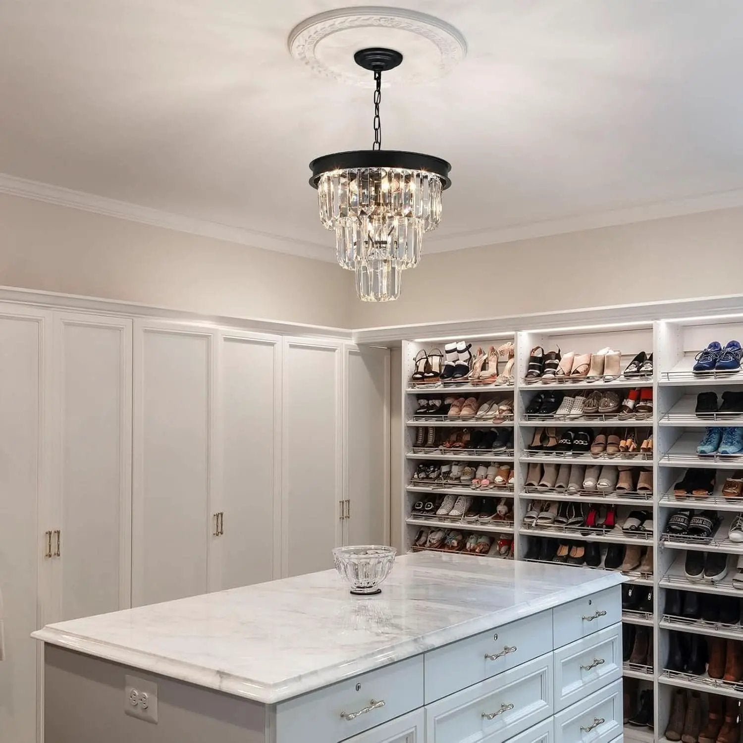 Black Four Light Crystal Chandelier Dining Pendant from PriceLows™
