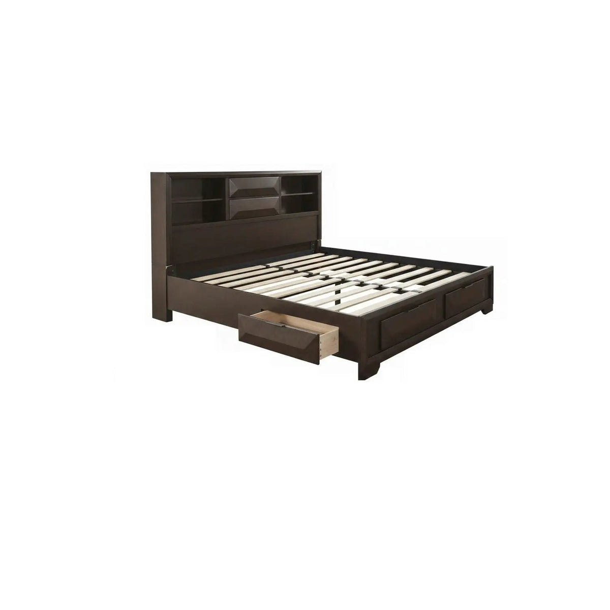 Storage Bed With Bookcase Headboard | Footboard Storage | Transitional Style | Solid And Engineered Wood