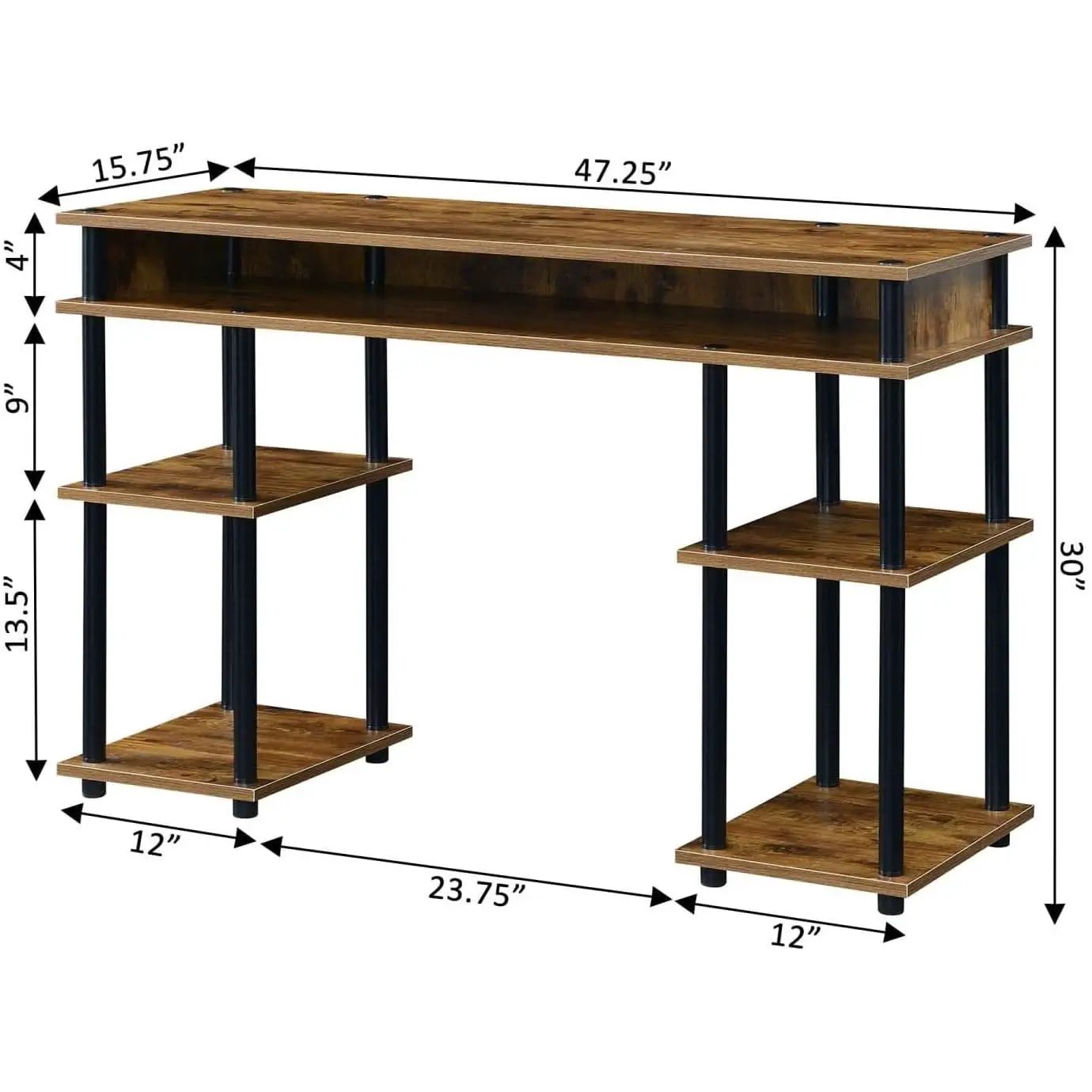 Barnwood Black Student Desk With Shelves 47 Inch No Tools from PriceLows™