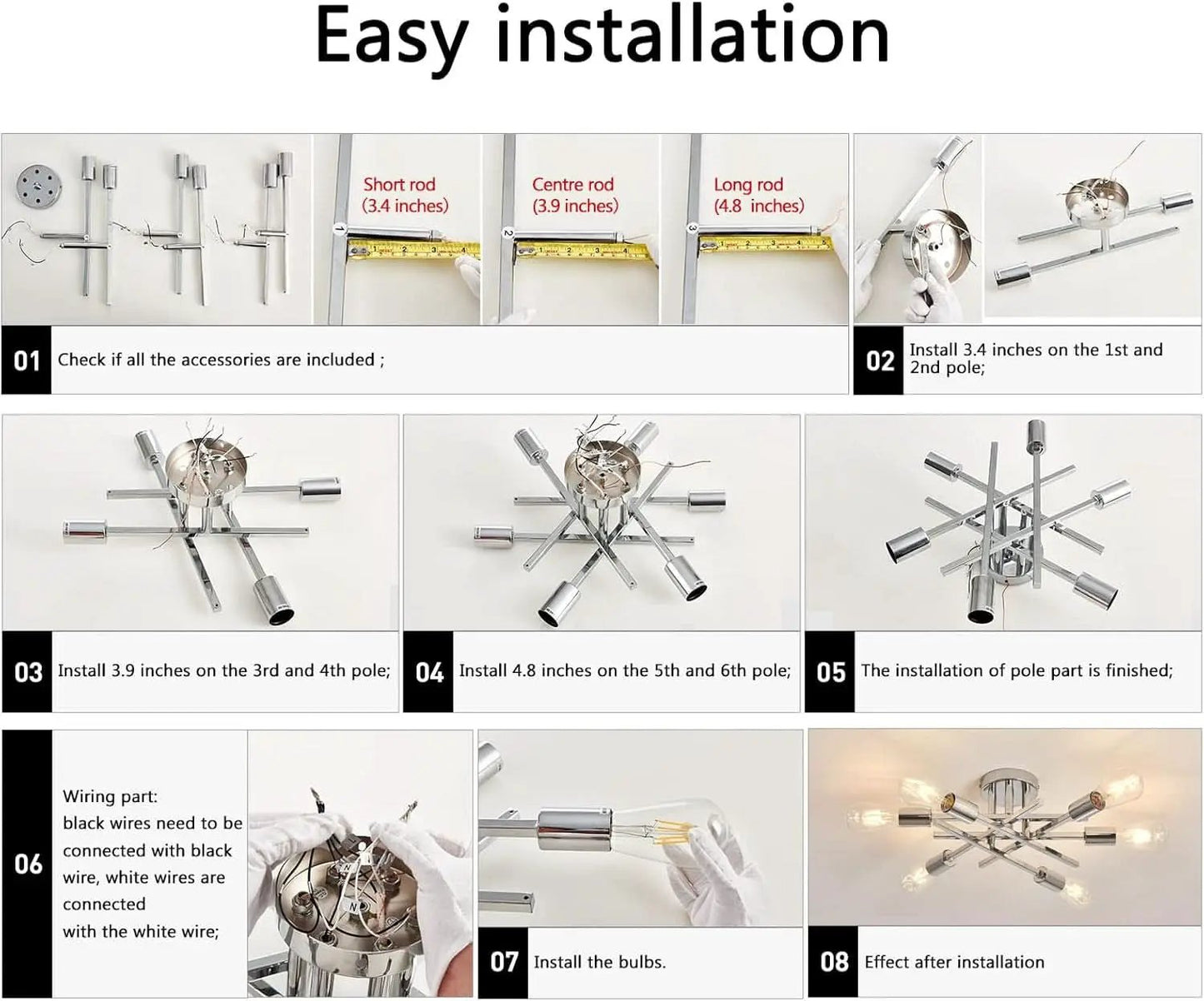 6 Light Chrome Sputnik Chandelier Semi Flush Mount Ceiling Light from PriceLows™