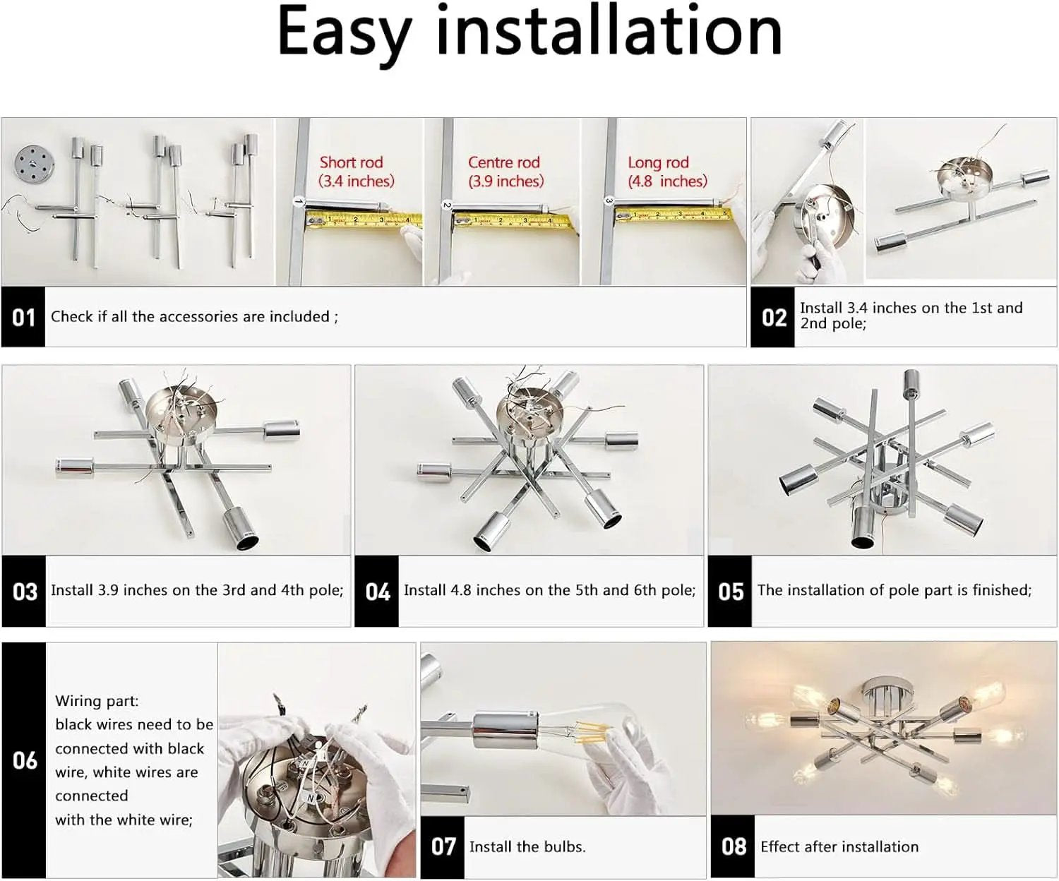 6 Light Chrome Sputnik Chandelier Semi Flush Mount Ceiling Light from PriceLows™