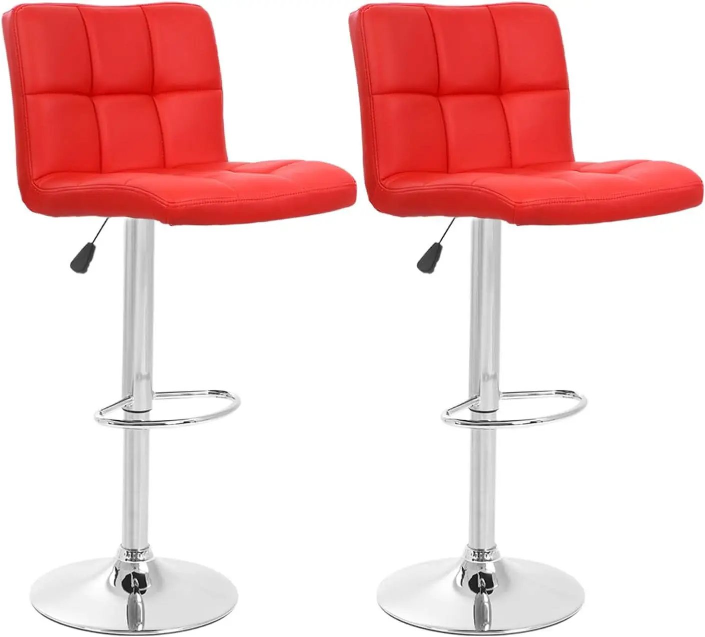 Red Adjustable Swivel Bar Stools Set Of 2 PU Leather from PriceLows™