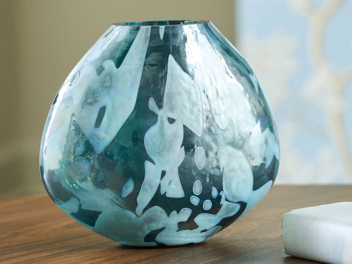 Cartshaw Vase | Iridescent Details | Teal Shades | 6.63 Inch Height