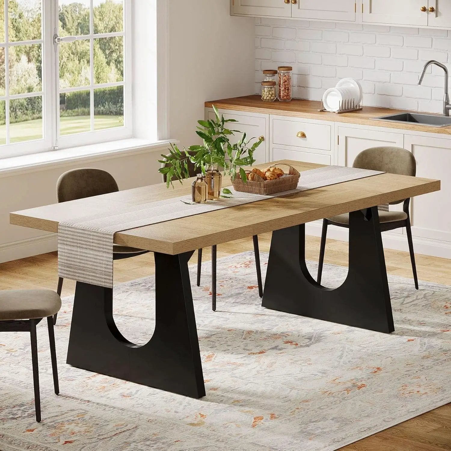 Oak And Black Rustic Dining Table 70.9 Inch For 6 To 8 People from PriceLows™