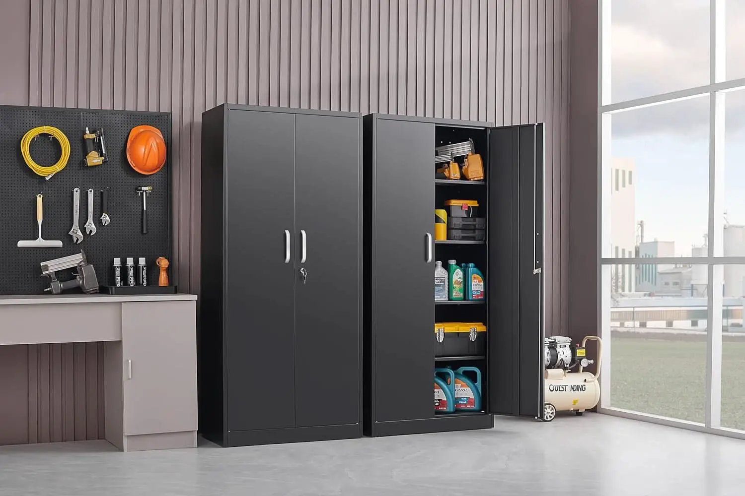 Black Metal Storage Cabinet With Locking Adjustable Shelves from PriceLows™