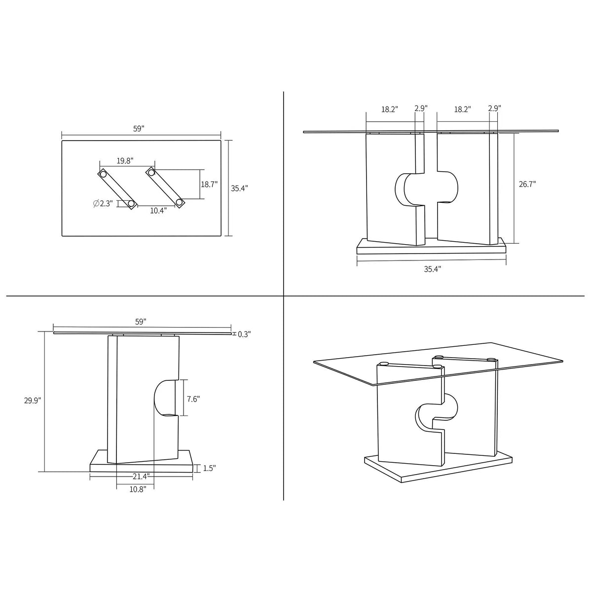 Iris Dining Table | Gray | 59 Inch Width | Two-Tone Pedestal Base