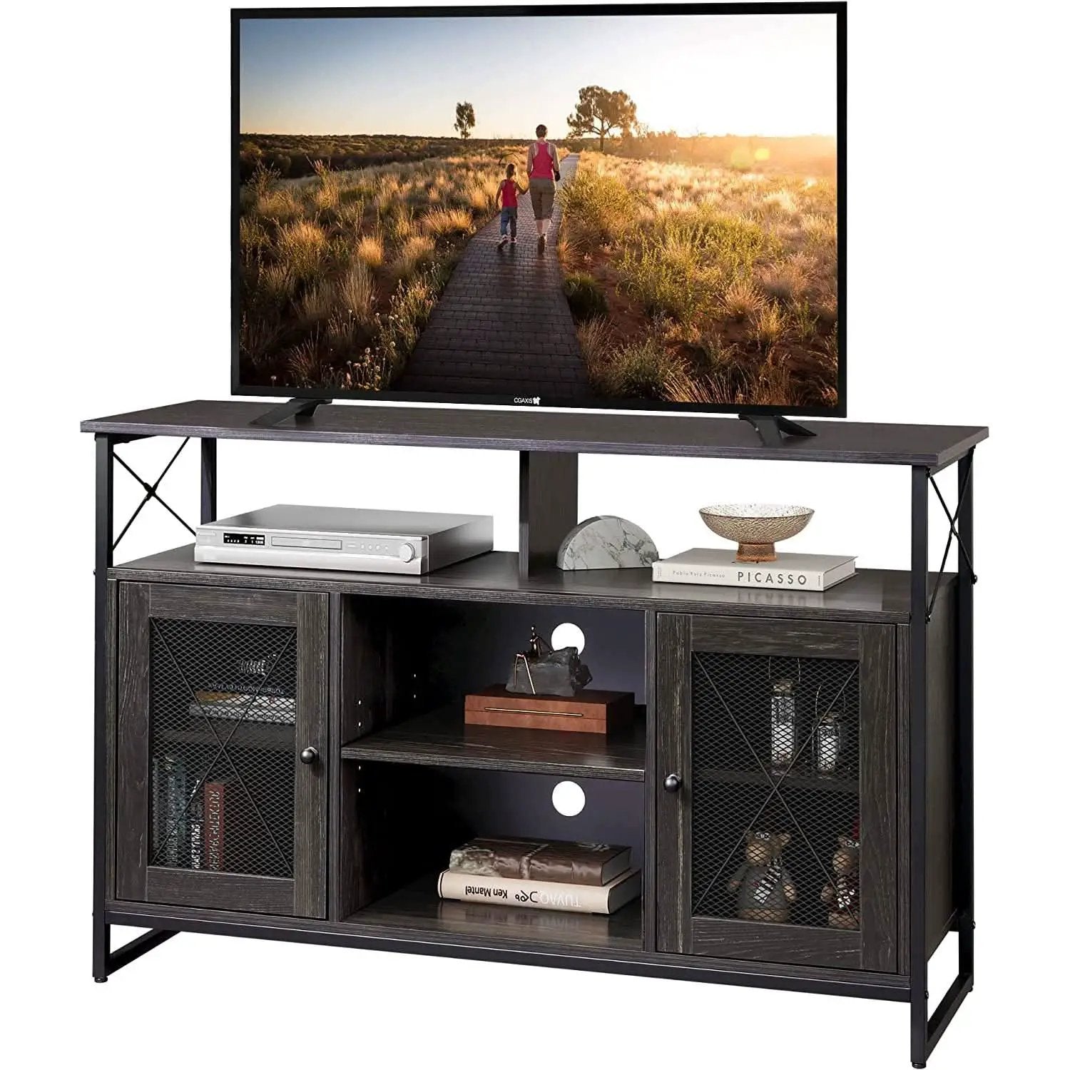 55 Inch TV Stand With Storage Console Industrial Farmhouse from PriceLows™