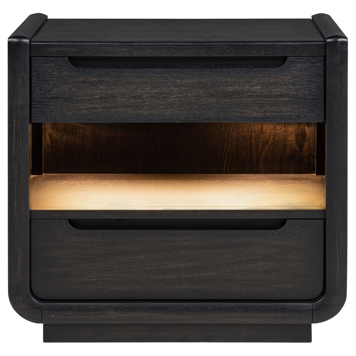 Leandro 2-drawer LED Nightstand with USB Burnished Nightstands w/ Charging Station | 28 x 17 x 26.5 in | 2-Drawer | Black
