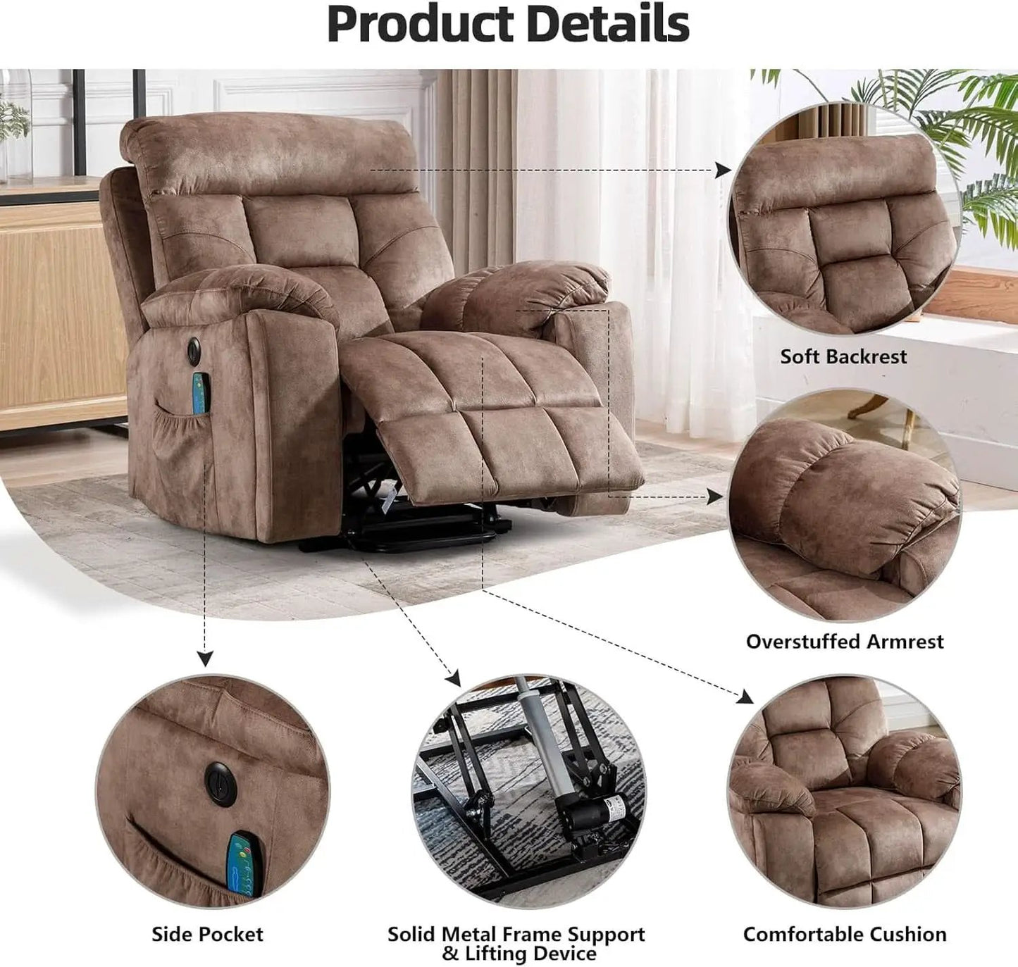 Large Power Recliner With Massage And USB Charging from PriceLows™