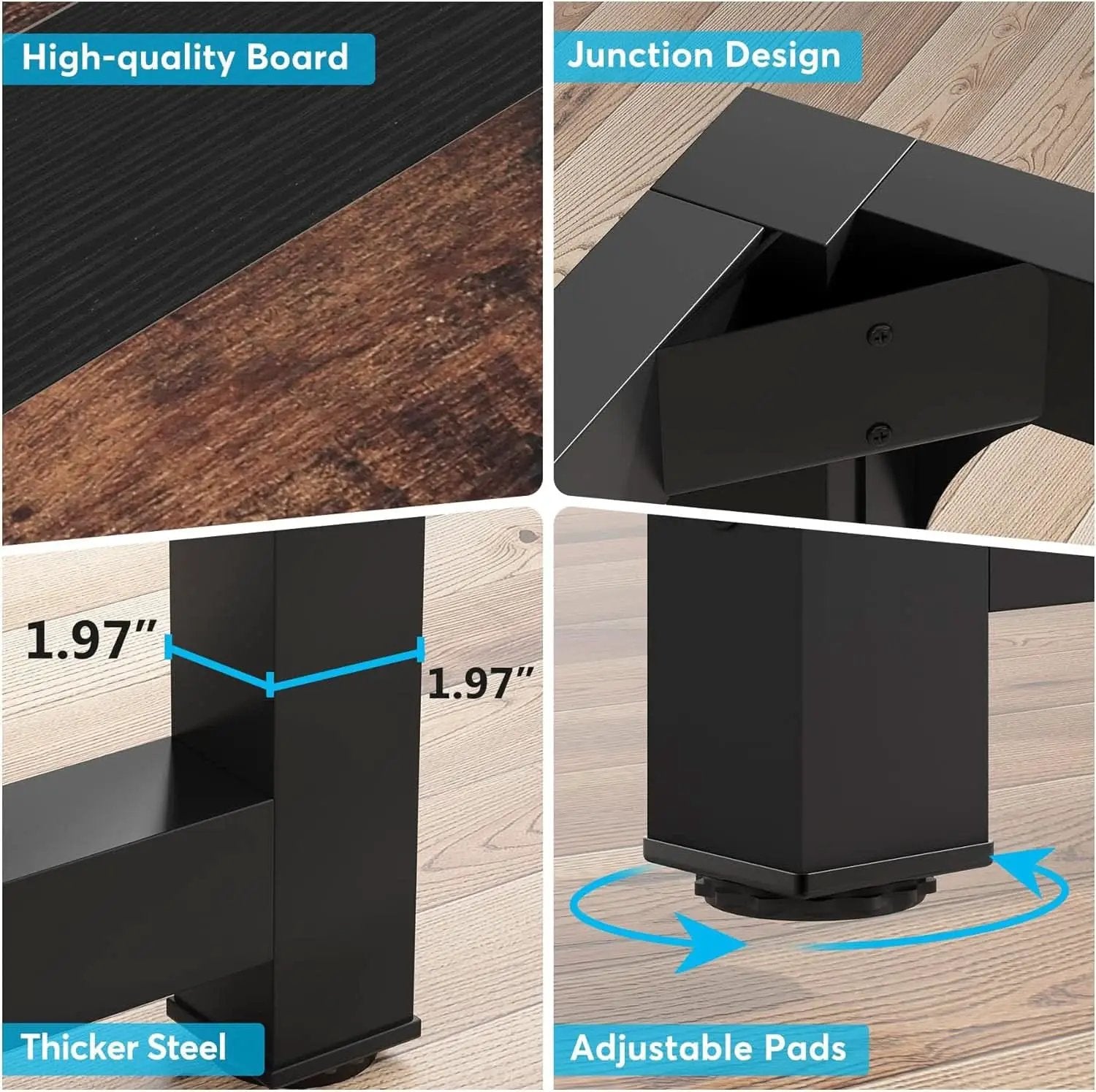 70.8-Inch Rustic Brown Black Executive Desk Thick Frame from PriceLows™