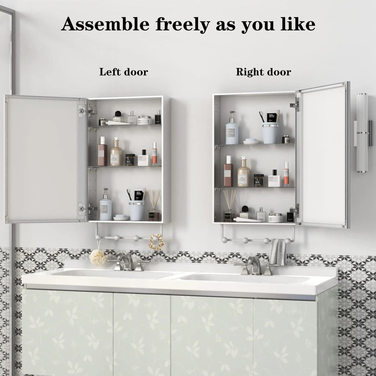 Medicine Cabinet, Wall Mounted Bathroom Mirror With Storage, Adjustable Shelves - | 24 x 16 x 4.8 in | Bathroom Furniture | Silver