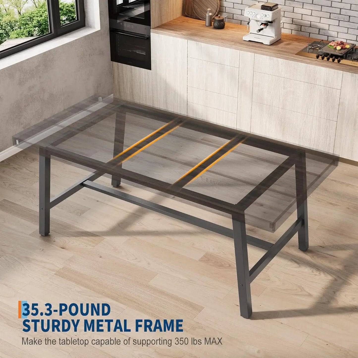 Industrial Wooden Dining Table 70 Inch Long Seats Six To Eight With Steel Frame from PriceLows™