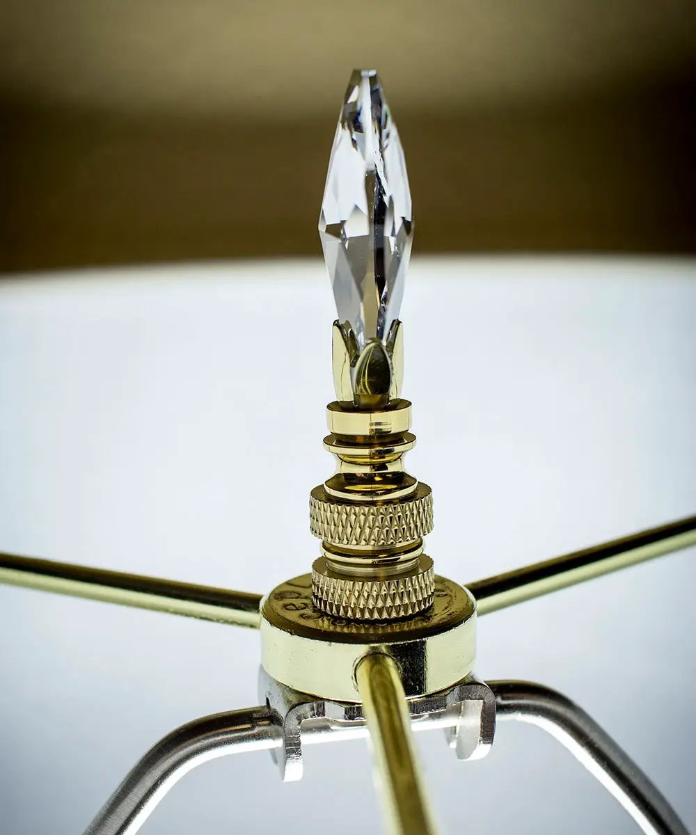 Crystal Teardrop Lamp Finial | Polished Brass | 2.5 Inch | 1/4-27 Thread