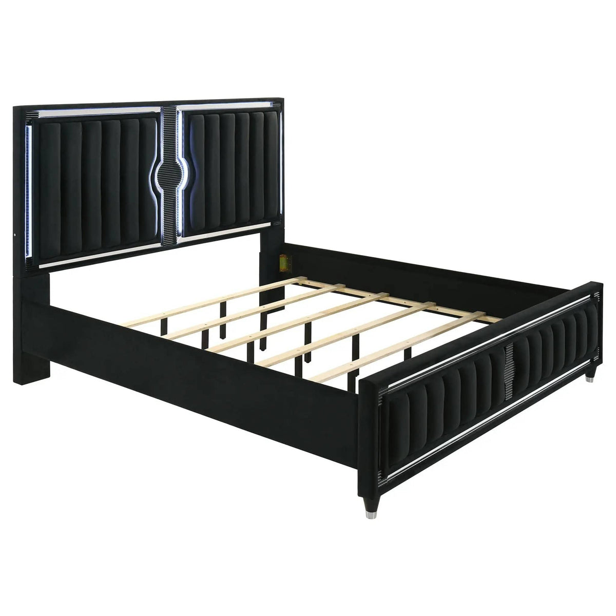 Ravenne Velvet Upholstered Eastern King LED Panel Bed | 78.75 x 89 x 61 in | Engineered Wood & Velvet | Black