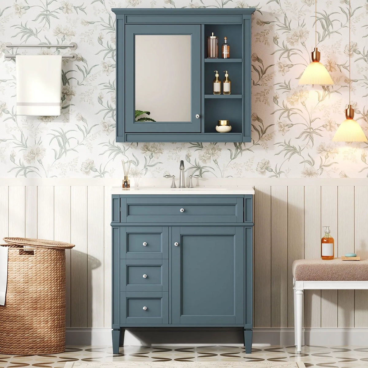 Bathroom Vanity With Medicine Cabinet | Royal Mirror Cabinet | Modern Storage | Unique Pattern Design