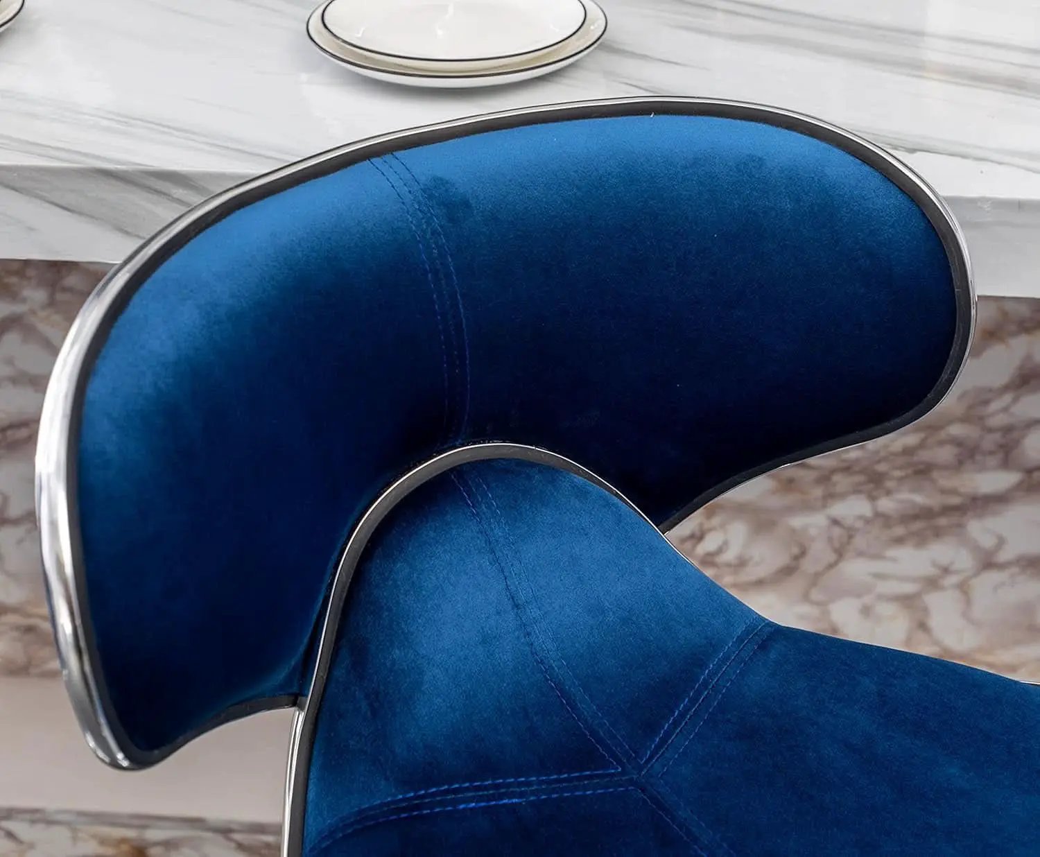 Blue Velvet Upholstered Adjustable Swivel Barstool Set Of 2 from PriceLows™