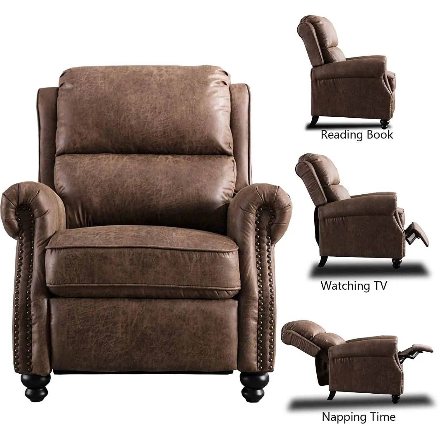 Pushback Recliner Chair Leather Rivet Decoration Chocolate from PriceLows™