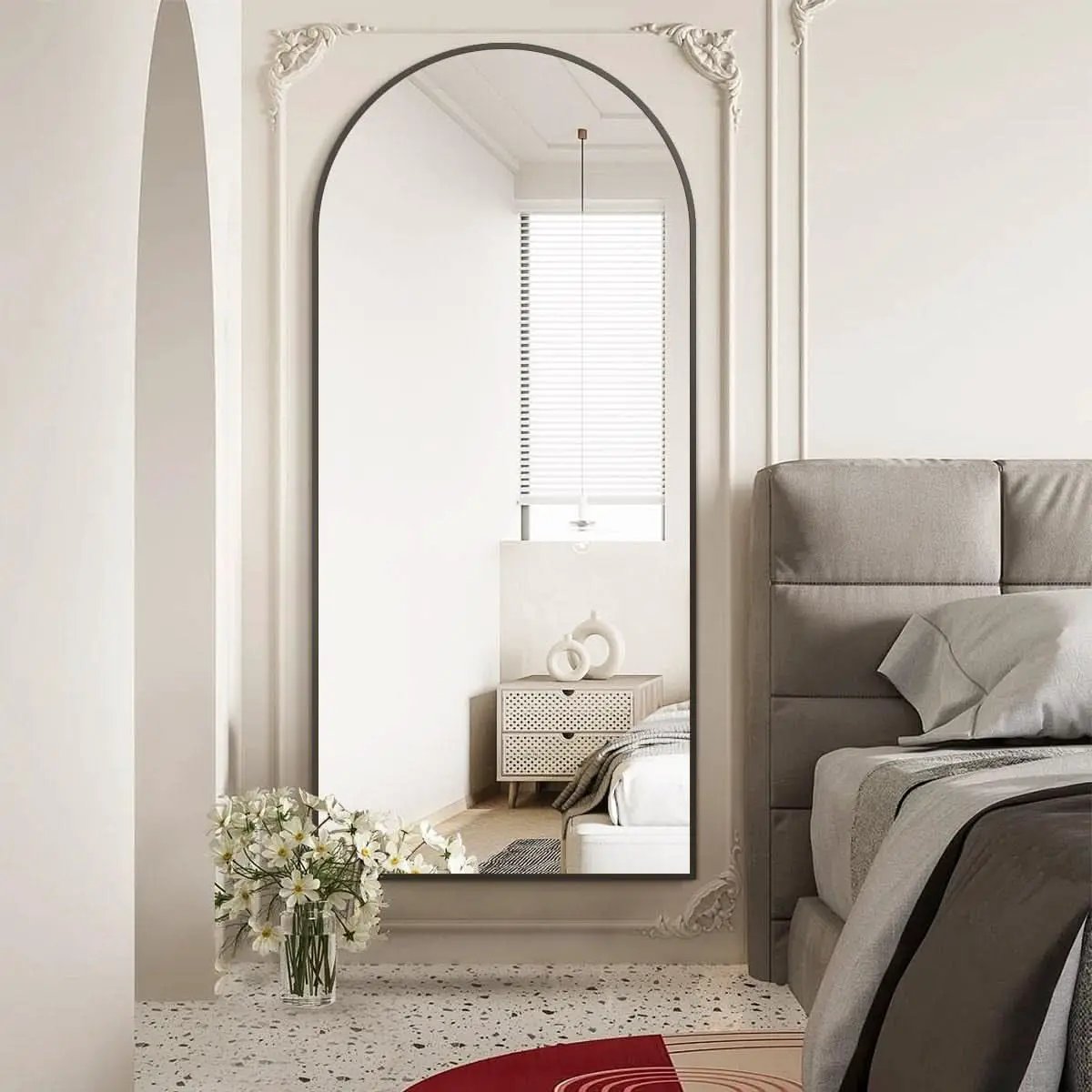 30x71 Inch Arched Full Length Mirror Black Aluminum Frame from PriceLows™