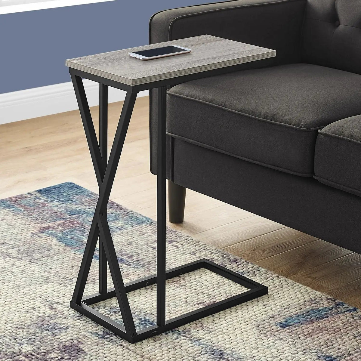 C-Shaped Accent Table | Slide-Under Base | Rectangular Tabletop | Sturdy And Lightweight