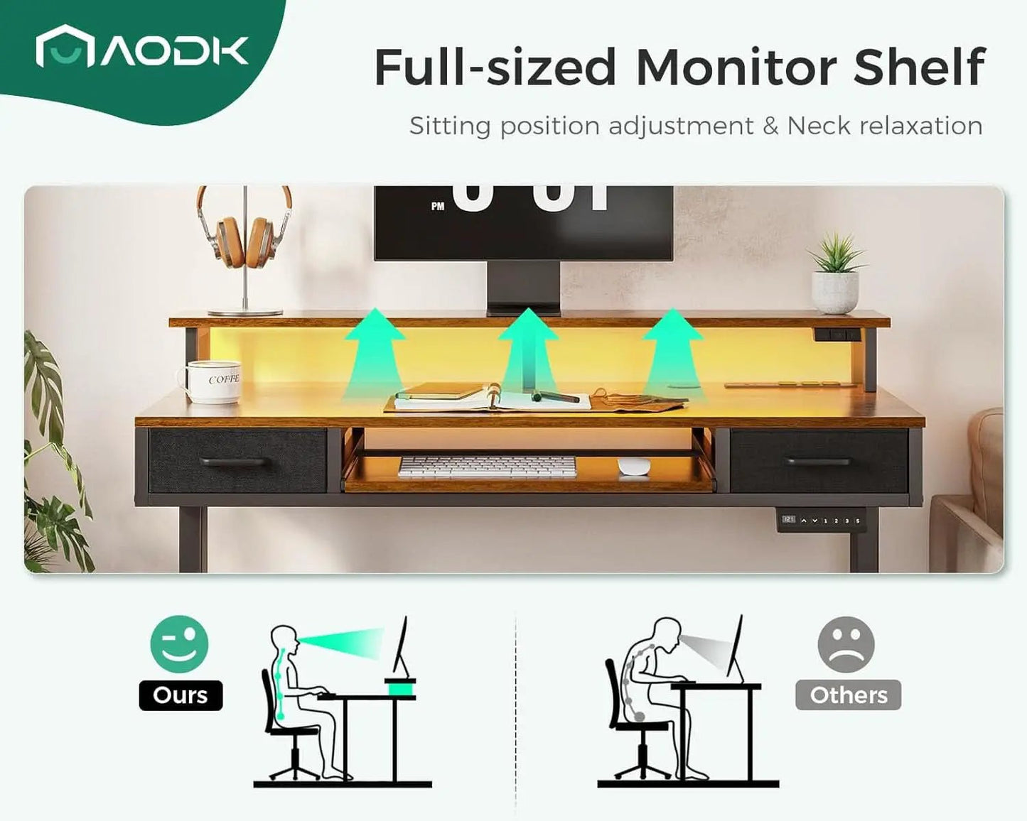 Electric Standing Desk 55 Inch With Drawers Power Outlets from PriceLows™