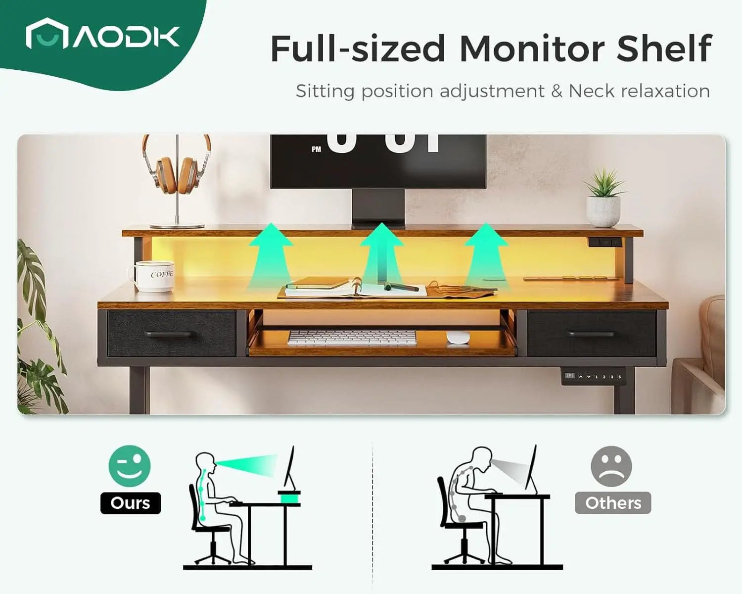 Electric Standing Desk 55 Inch With Drawers Power Outlets from PriceLows™