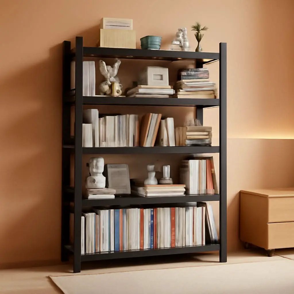 5 Tier Metal Wide Bookshelf Black Tall 72 Inch High from PriceLows™