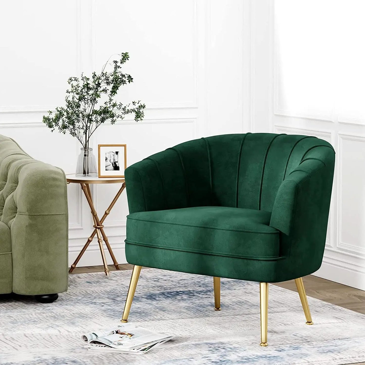 Green Velvet Accent Chair With Gold Legs For Living Room from PriceLows™