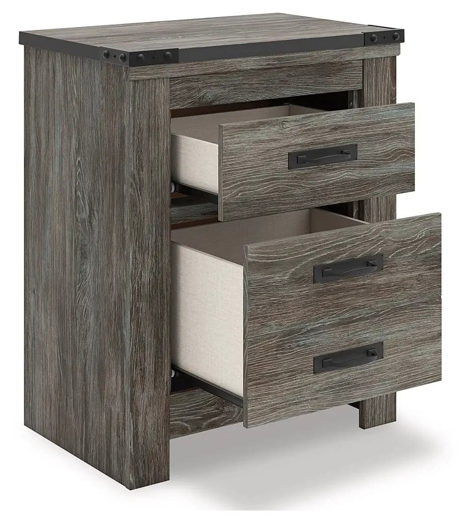 Frandern Two Drawer Night Stand Nightstand | 24.72 x 16.18 x 29.65 in | Engineered Wood & Metal | Gray