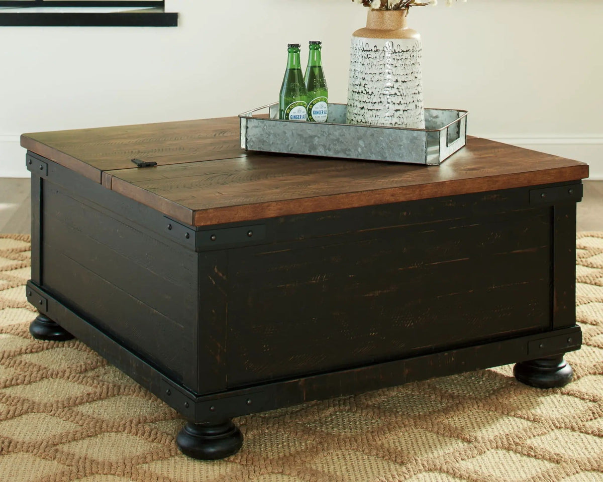 Valebeck Lift Top Cocktail Table | 36 x 36 x 18 in | Engineered Wood | Black / Brown