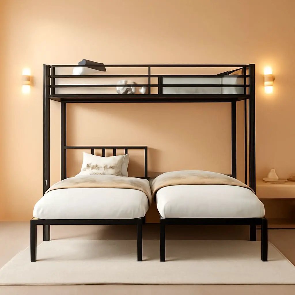 Triple Bunk Bed For 3 With Guardrails And Integrated Ladder from PriceLows™