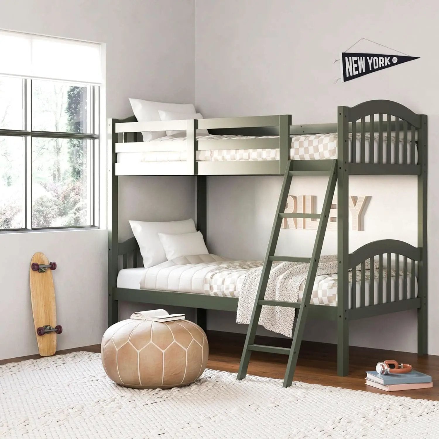 Olive Twin Over Twin Bunk Bed Converts To Two Beds from PriceLows™