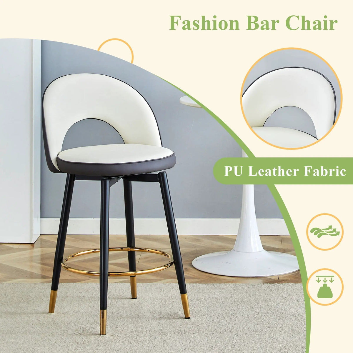 Upholstered Rotatable Bar Chair With Metal Legs For Dining Room Stool Set | Stool Set | Metal | Dining Room