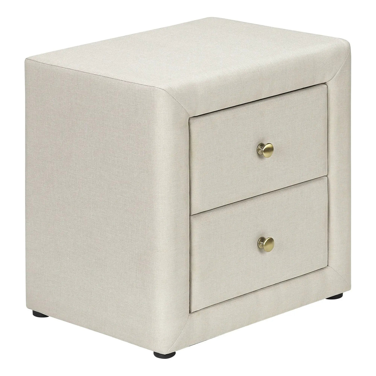 Upholstered Nightstand | Transitional Style | Two Storage Drawers | Metal Drawer Knobs