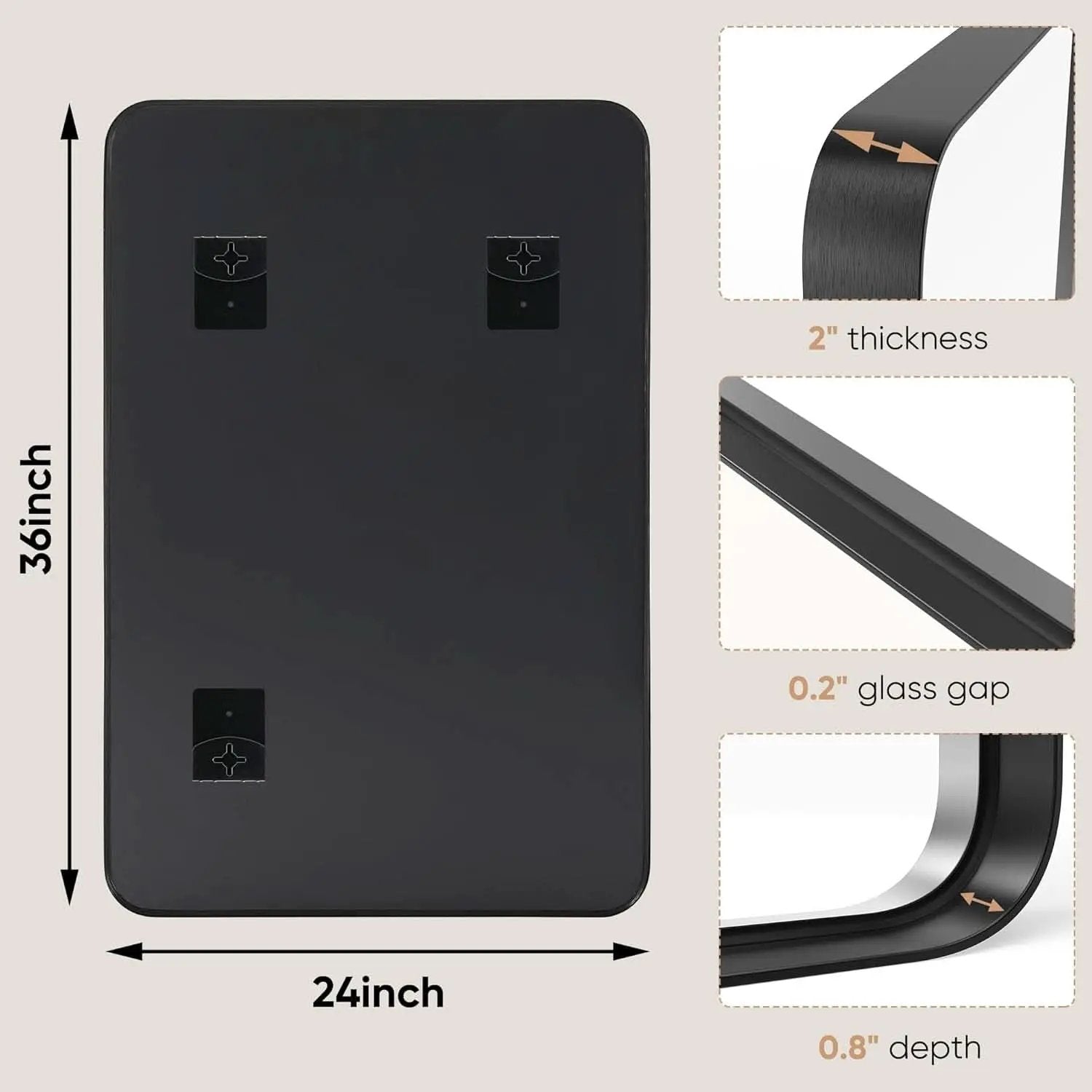 Black Metal Framed Vanity Mirror 36x24 Inch For Over Sink from PriceLows™