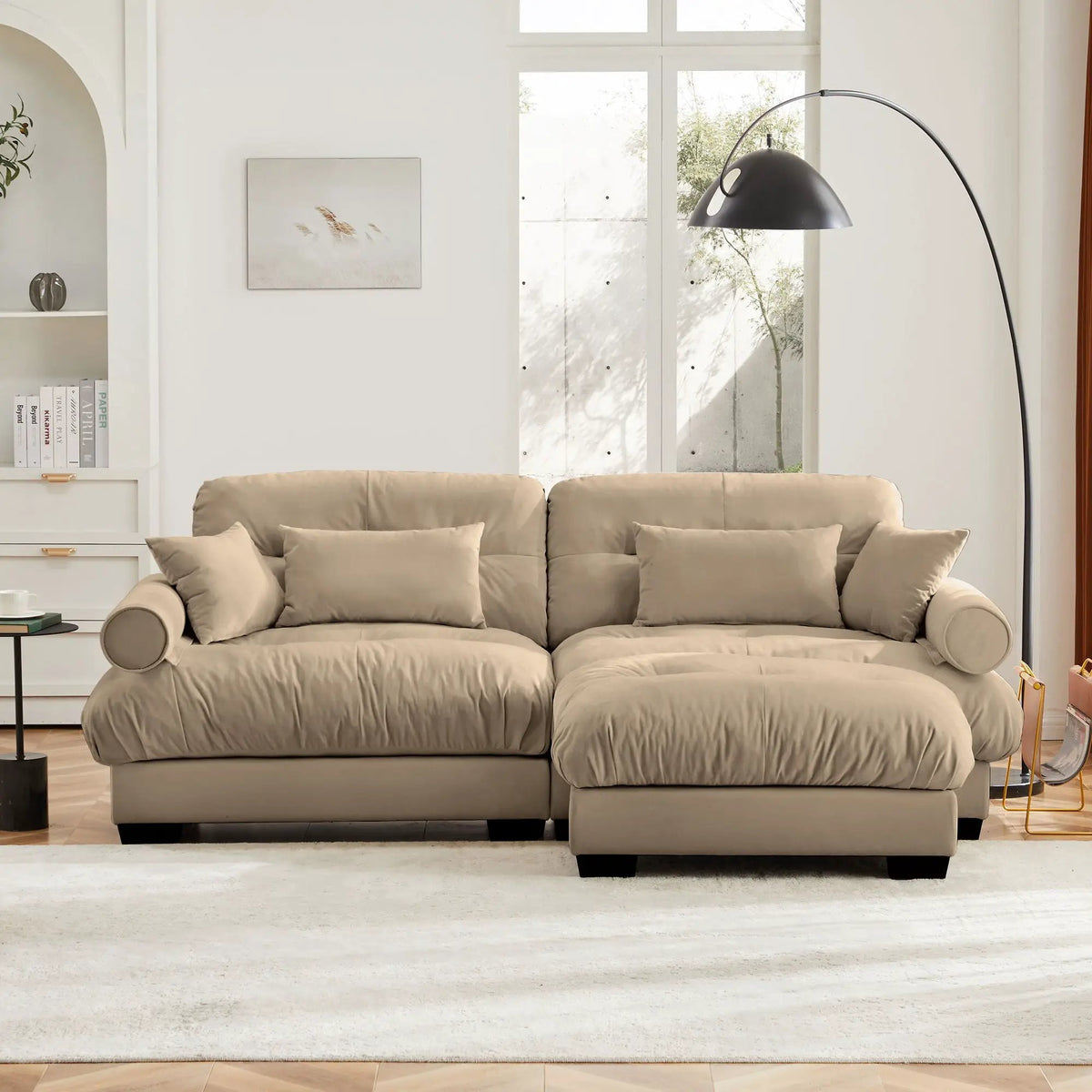 Modern Sectional Sofa | With Ottoman | Deep Seat Cushions | Throw Pillows