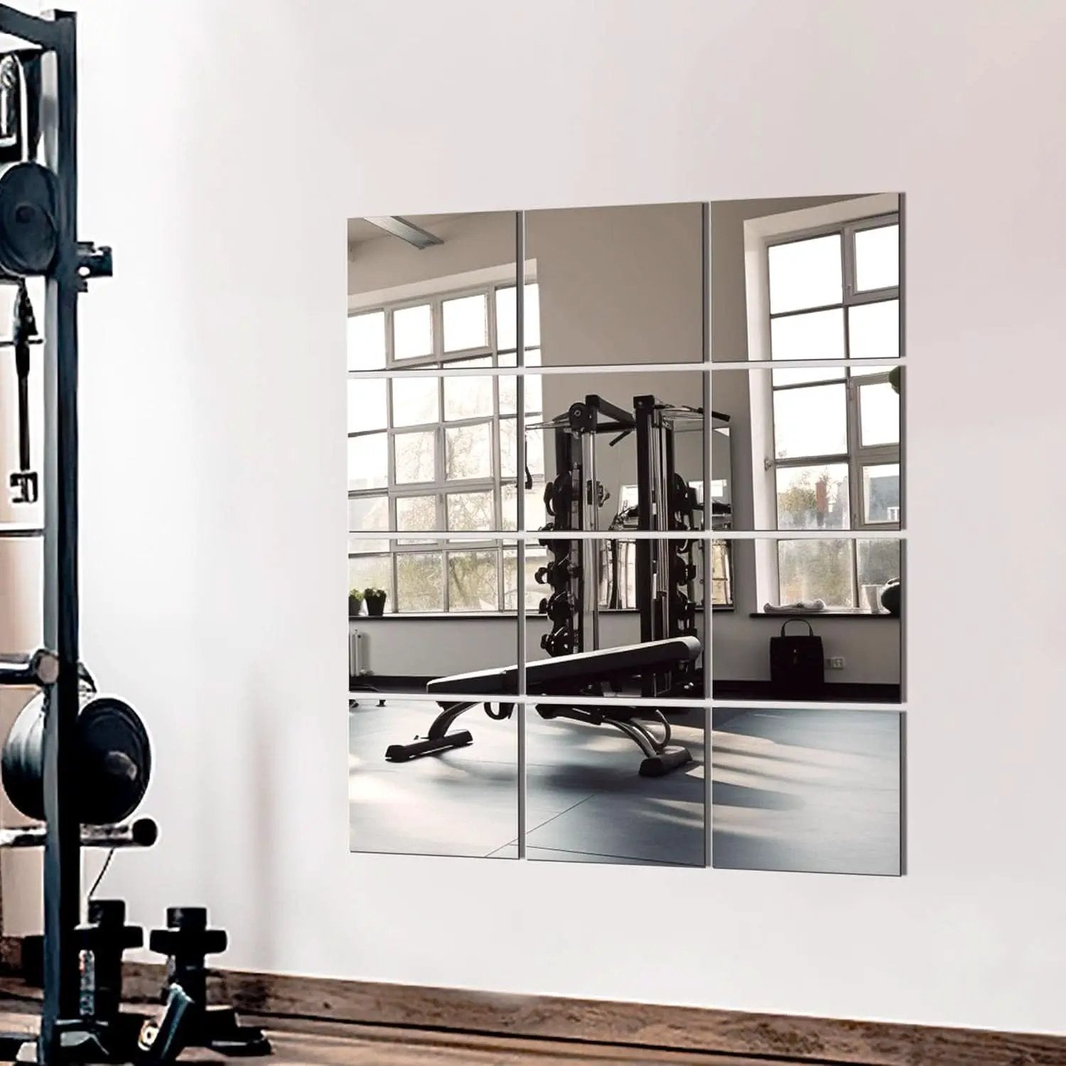 14 By 12 Inch Home Gym Mirror Tile Set For Wall 12 Pcs from PriceLows™